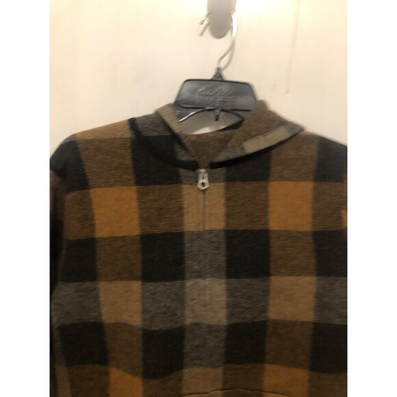 J Crew Merino Wool Black Tan Tartan Plaid Half Zip Hoodie Sweatshirt Mens - Picture 3 of 3